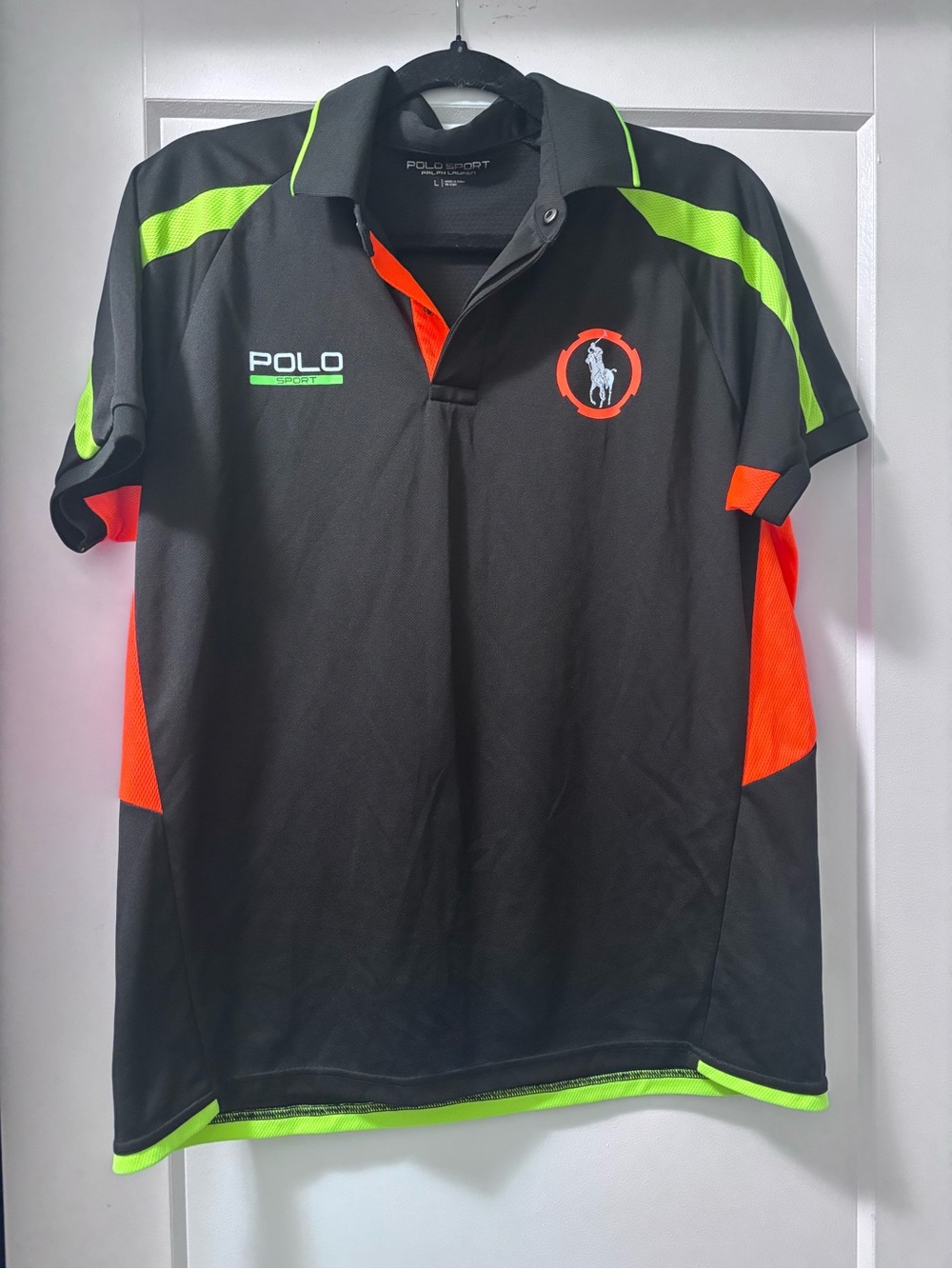 Polo by Ralph Lauren Black Polo with Neon Green & Bright Orange Accents